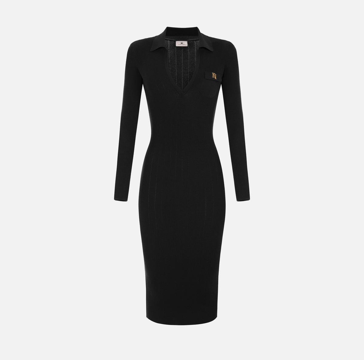 ELISABETTA FRANCHI Abito Maglia Midi Ricami à Jour-Nero