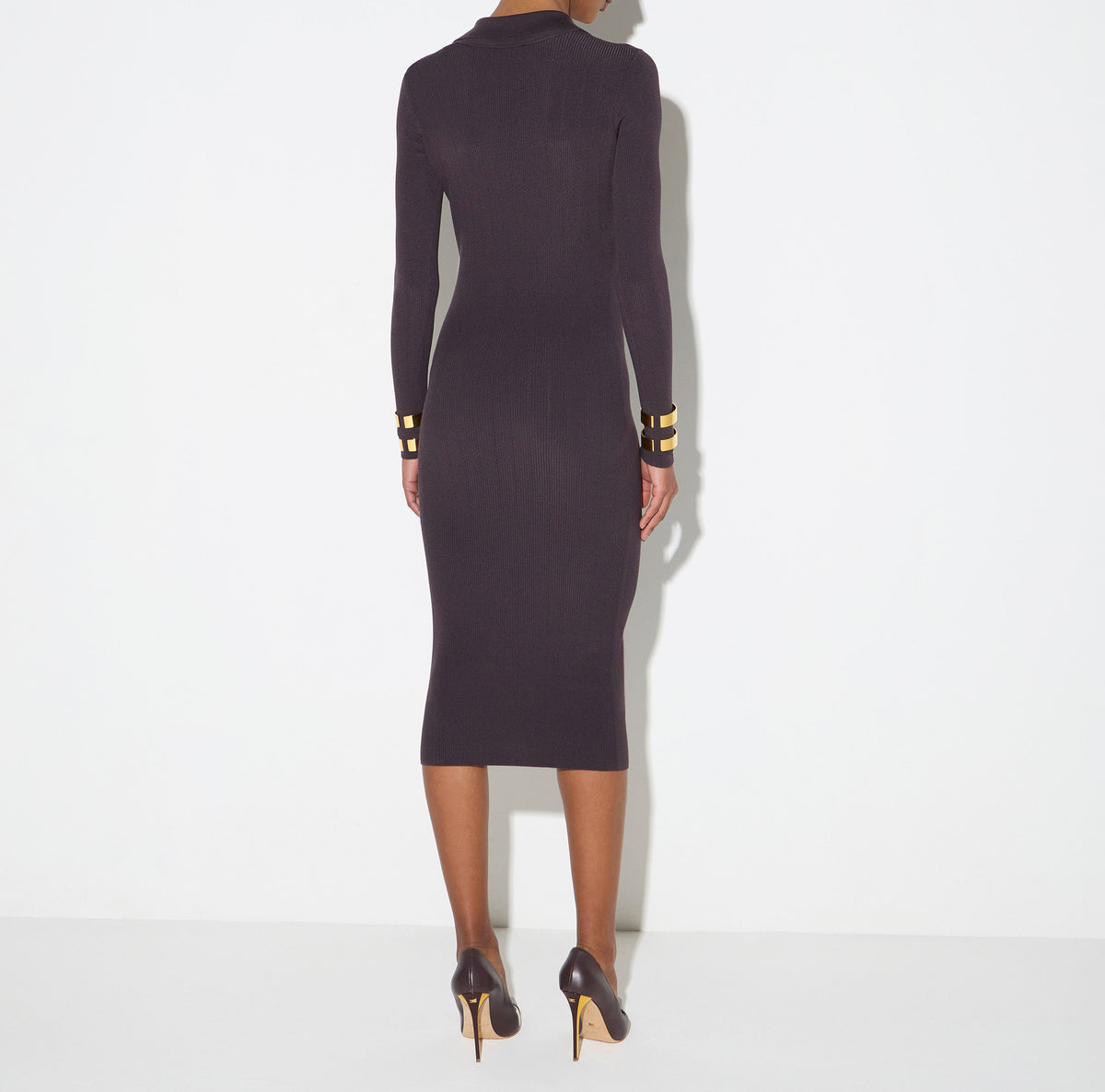ELISABETTA FRANCHI Abito Maglia Midi Ricami à Jour-Dark Chocolate