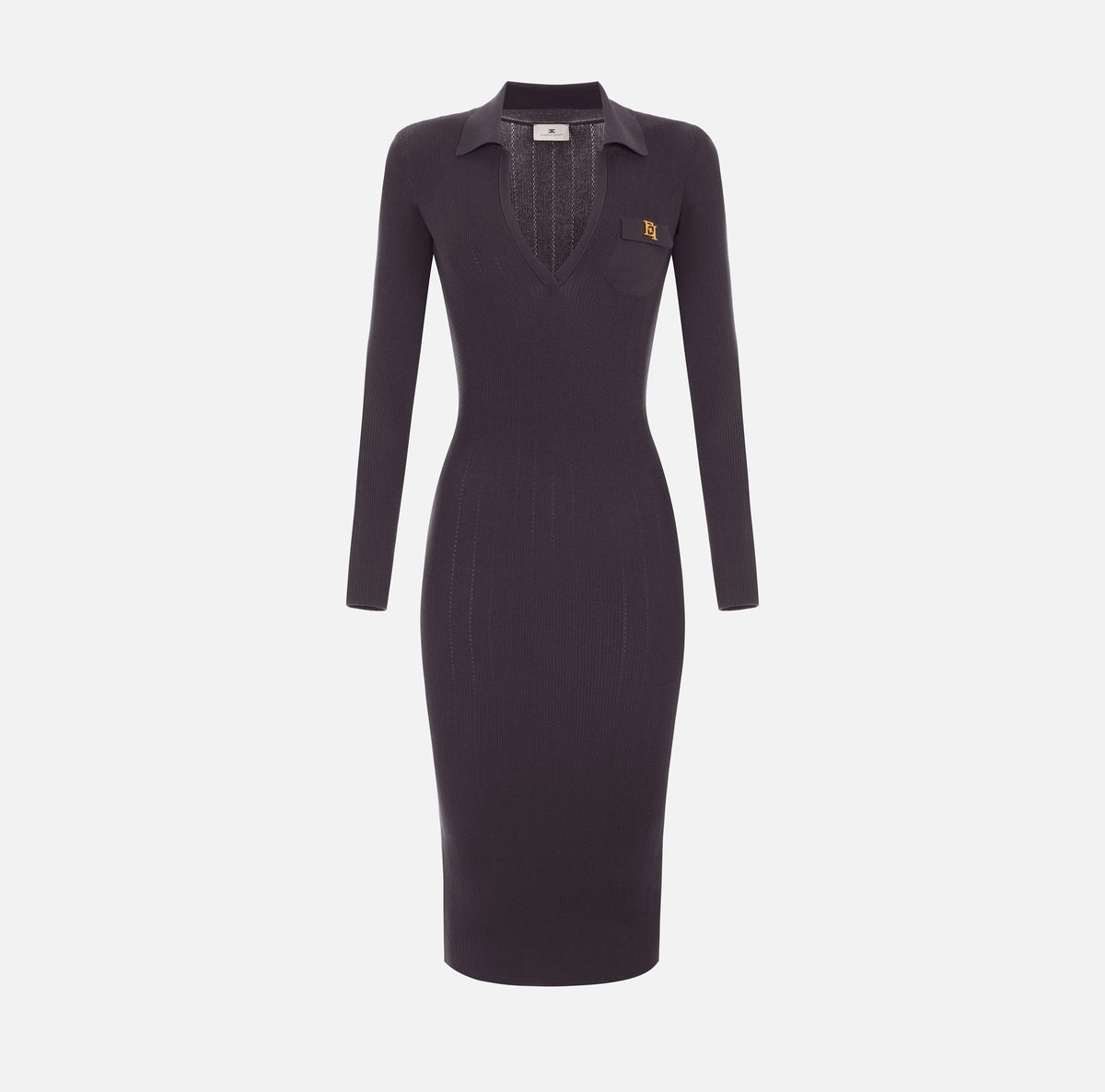 ELISABETTA FRANCHI Abito Maglia Midi Ricami à Jour-Dark Chocolate