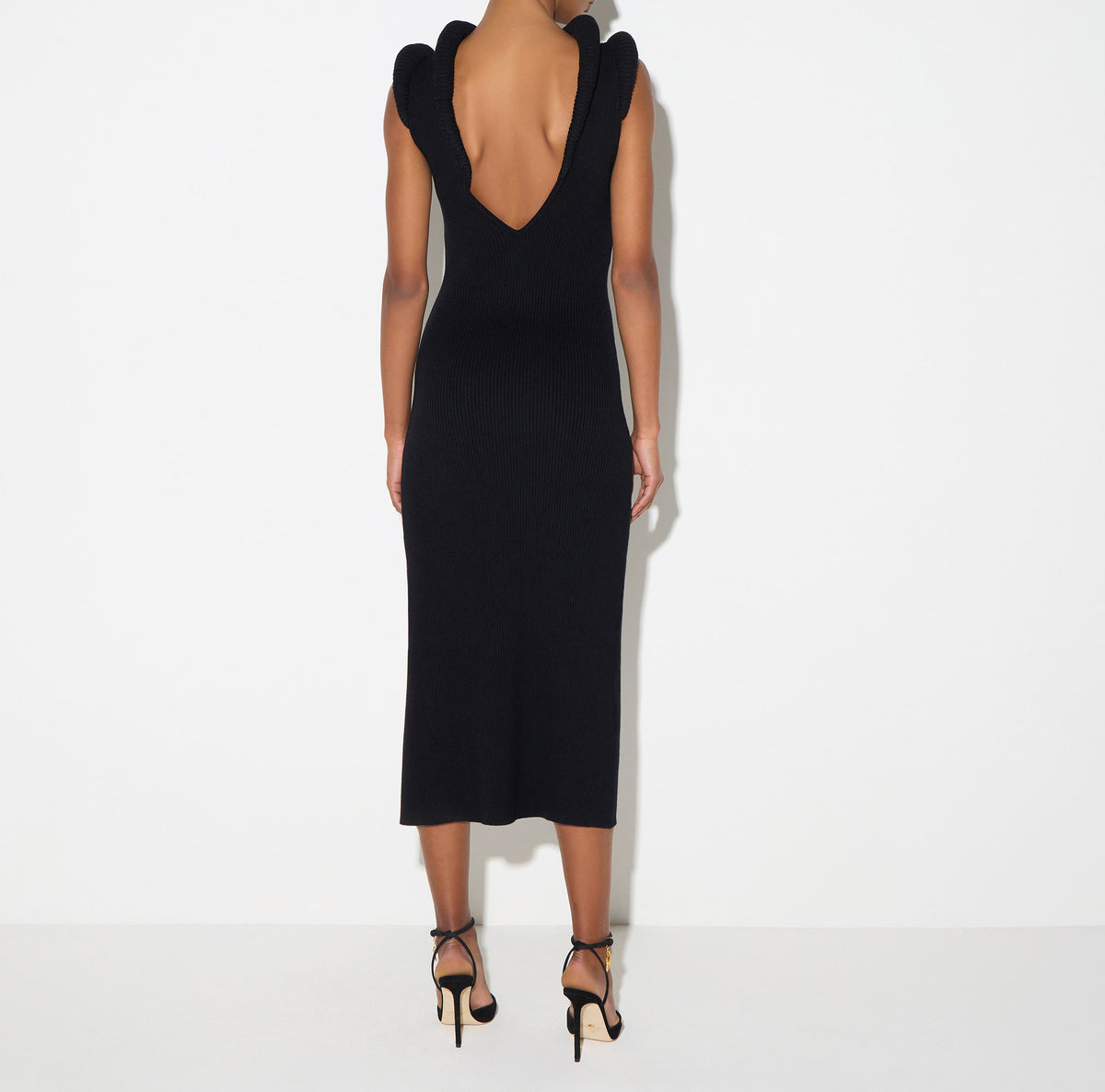 ELISABETTA FRANCHI Abito Midi Maglia Costine Dettagli 3d-Nero