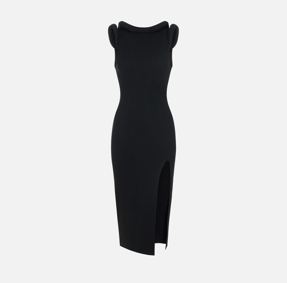 ELISABETTA FRANCHI Abito Midi Maglia Costine Dettagli 3d-Nero