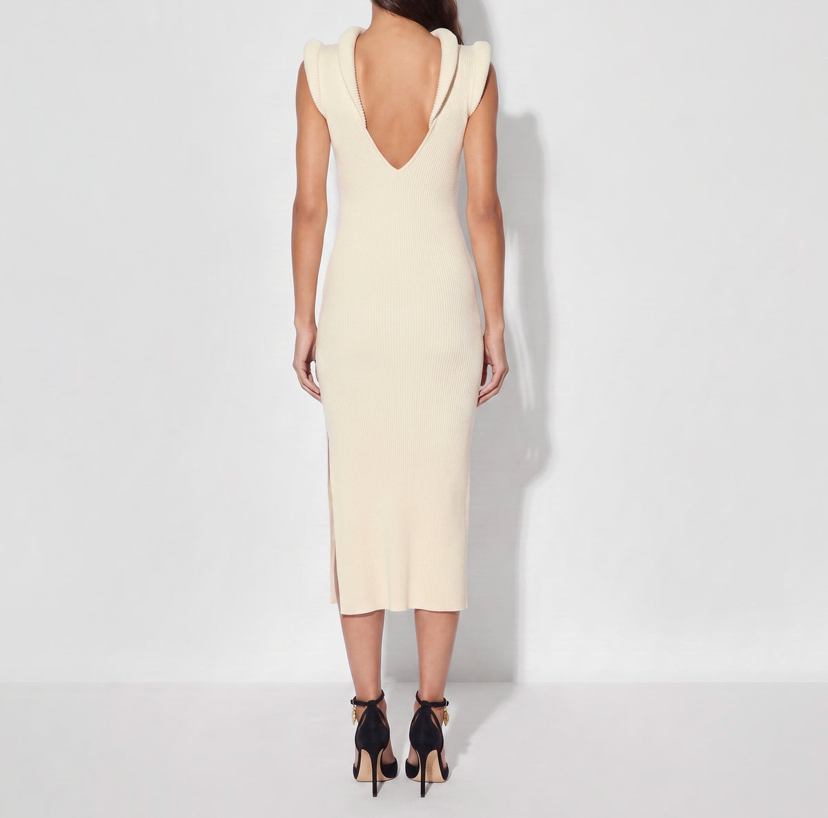 ELISABETTA FRANCHI Abito Midi Maglia Costine Dettagli 3d-Burro