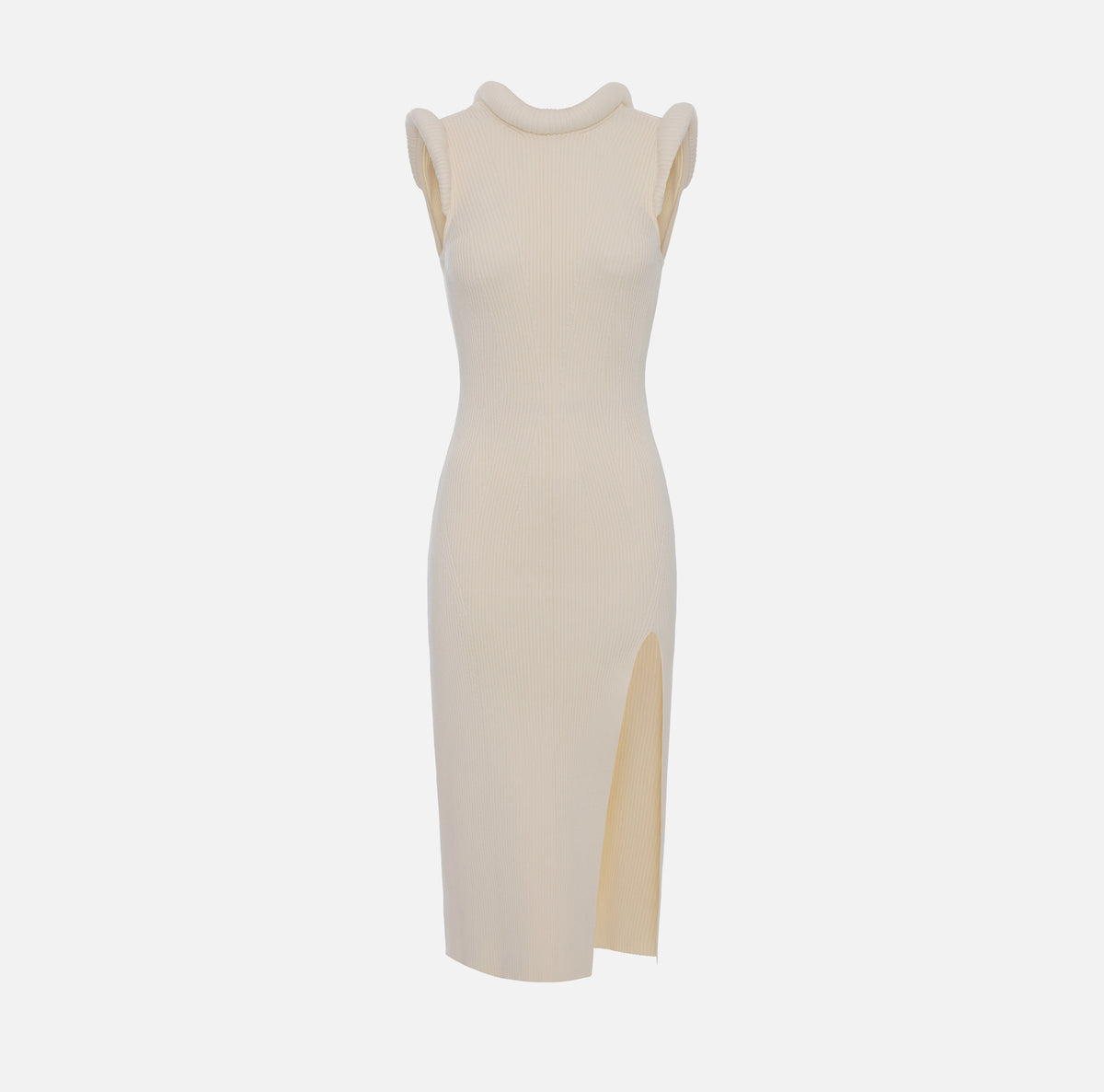 ELISABETTA FRANCHI Abito Midi Maglia Costine Dettagli 3d-Burro