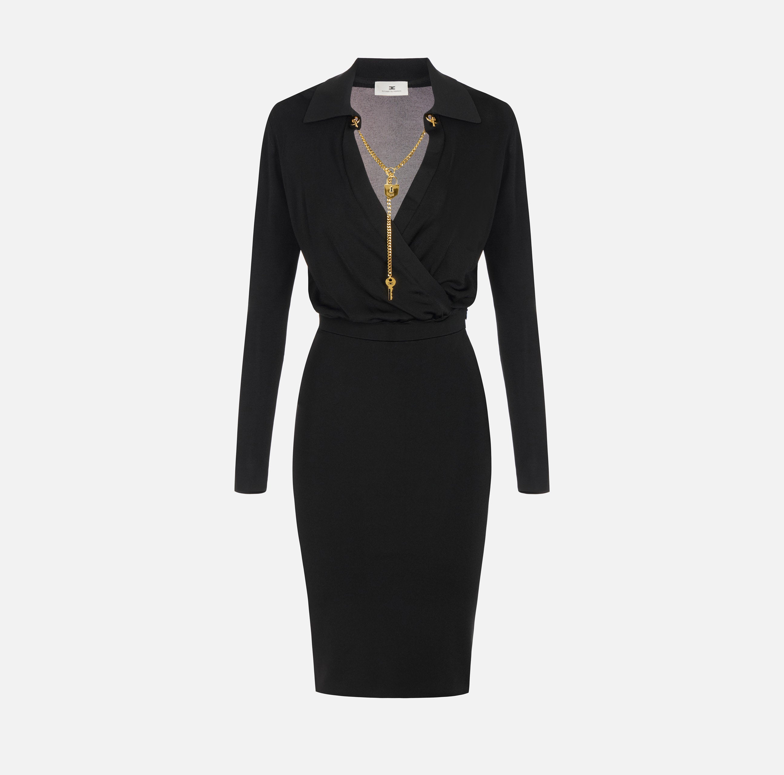 ELISABETTA FRANCHI Abito Midi Maglia Viscosa Collana-Nero