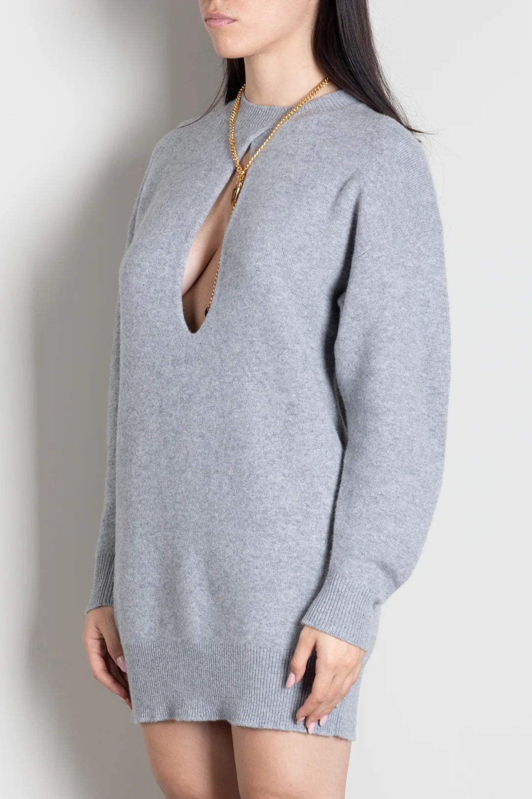 ELISABETTA FRANCHI ABITO MAGLIA Cut-out Collana-Grigio Melange