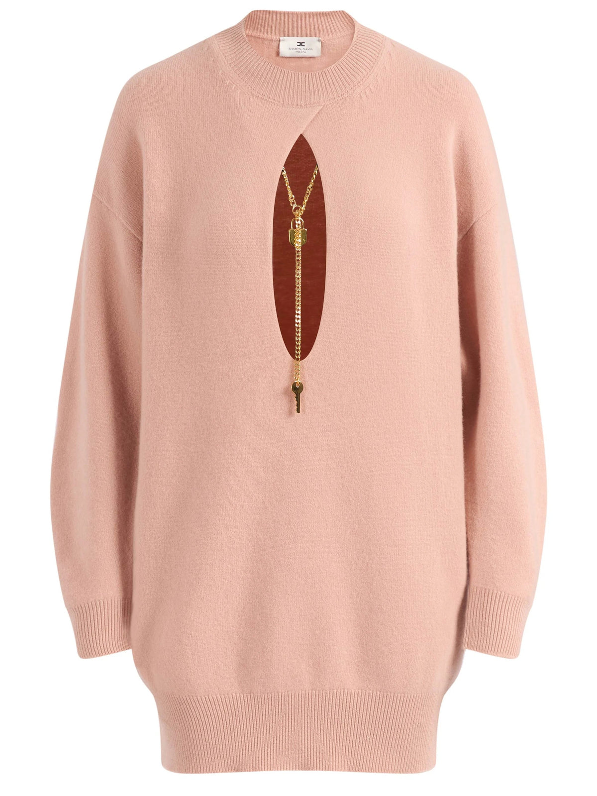 ELISABETTA FRANCHI ABITO MAGLIA Cut-out Collana-Nude