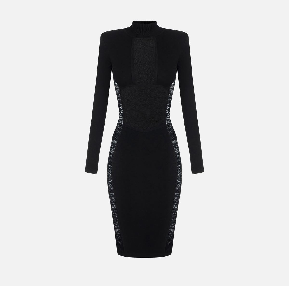 ELISABETTA FRANCHI Abito Maglia Pizzo Floreale-Nero