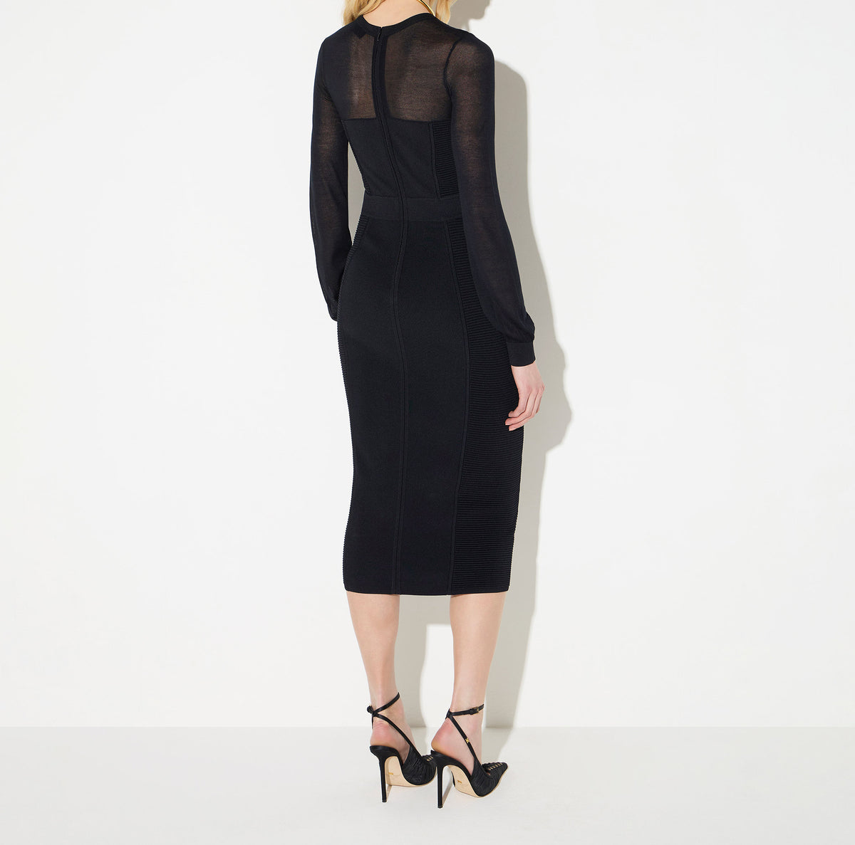 ELISABETTA FRANCHI Abito Midi Maglia dettagli 3d-Nero