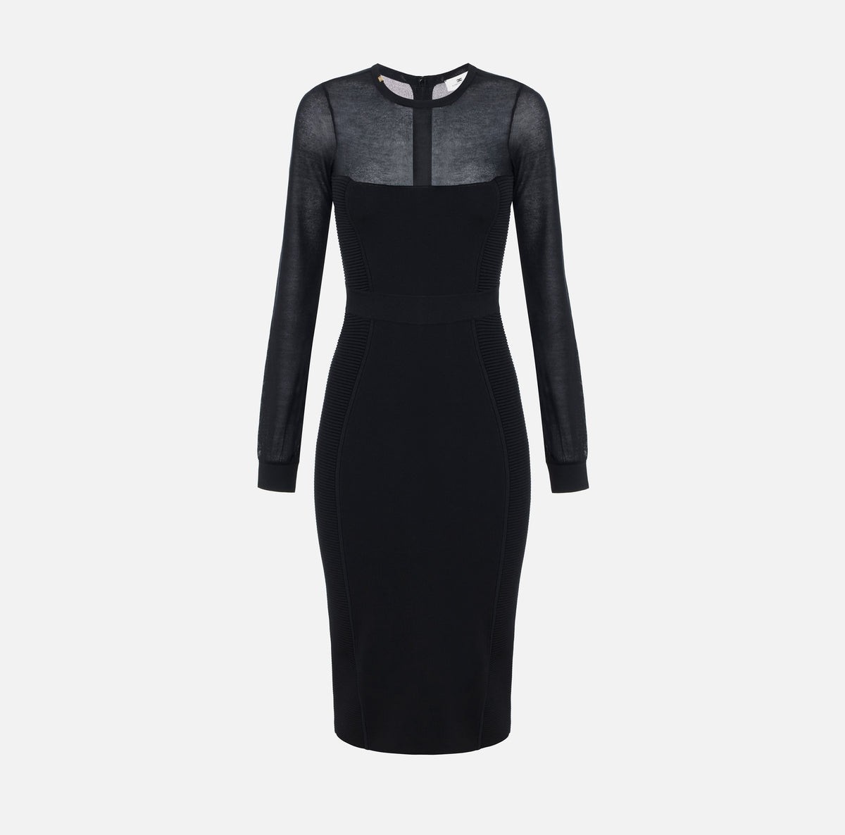 ELISABETTA FRANCHI Abito Midi Maglia dettagli 3d-Nero