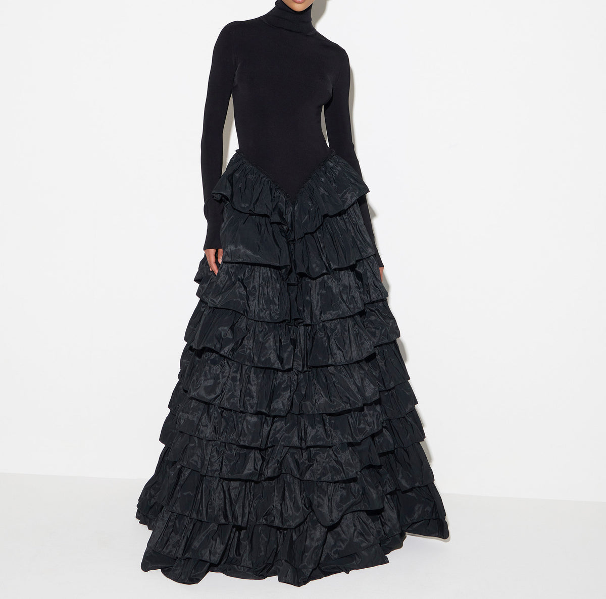 ELISABETTA FRANCHI Abito Red Carpet Maglia Balze-Nero