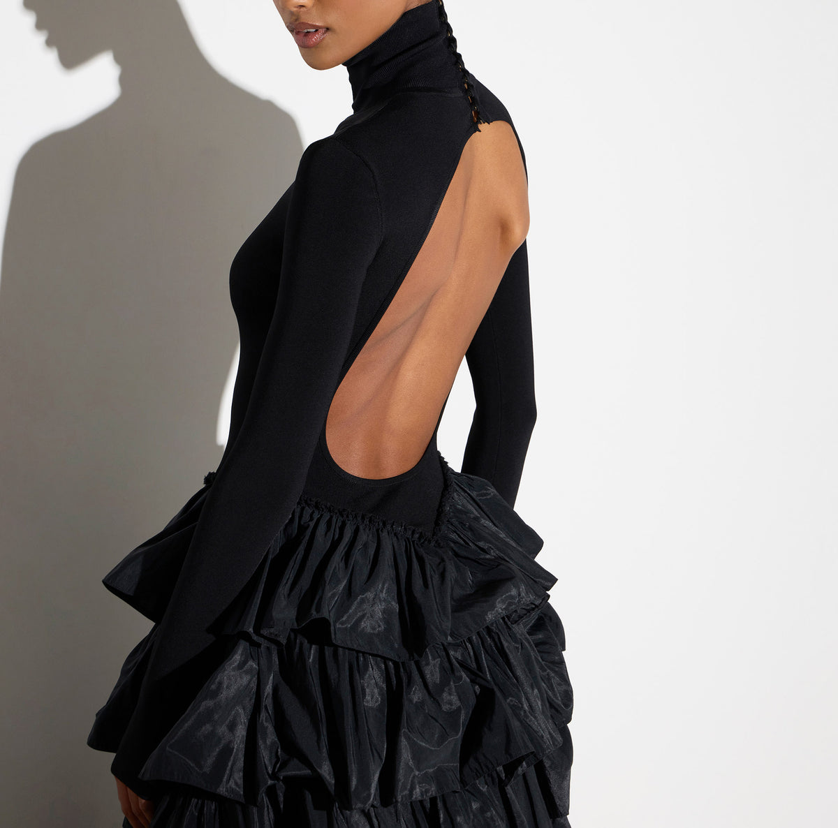 ELISABETTA FRANCHI Abito Red Carpet Maglia Balze-Nero