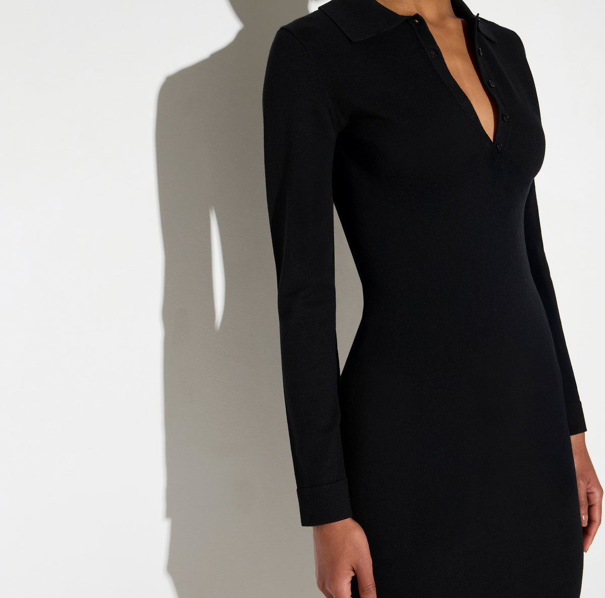 ELISABETTA FRANCHI Abito Midi Maglia Colletto Polo-Nero