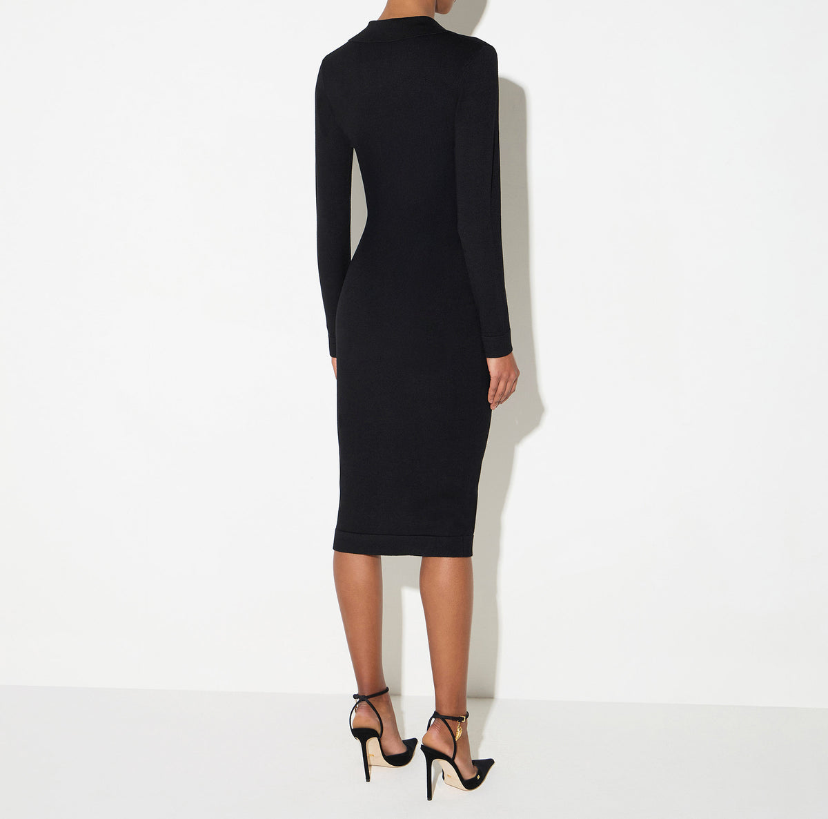 ELISABETTA FRANCHI Abito Midi Maglia Colletto Polo-Nero