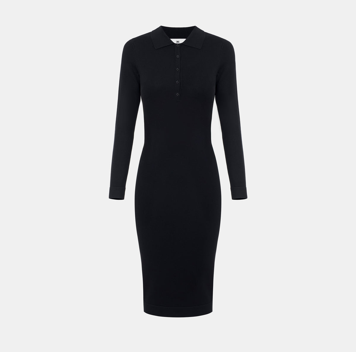 ELISABETTA FRANCHI Abito Midi Maglia Colletto Polo-Nero
