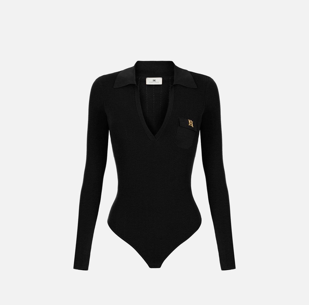 ELISABETTA FRANCHI Body Maglia Costine Ricami à Jour-Nero