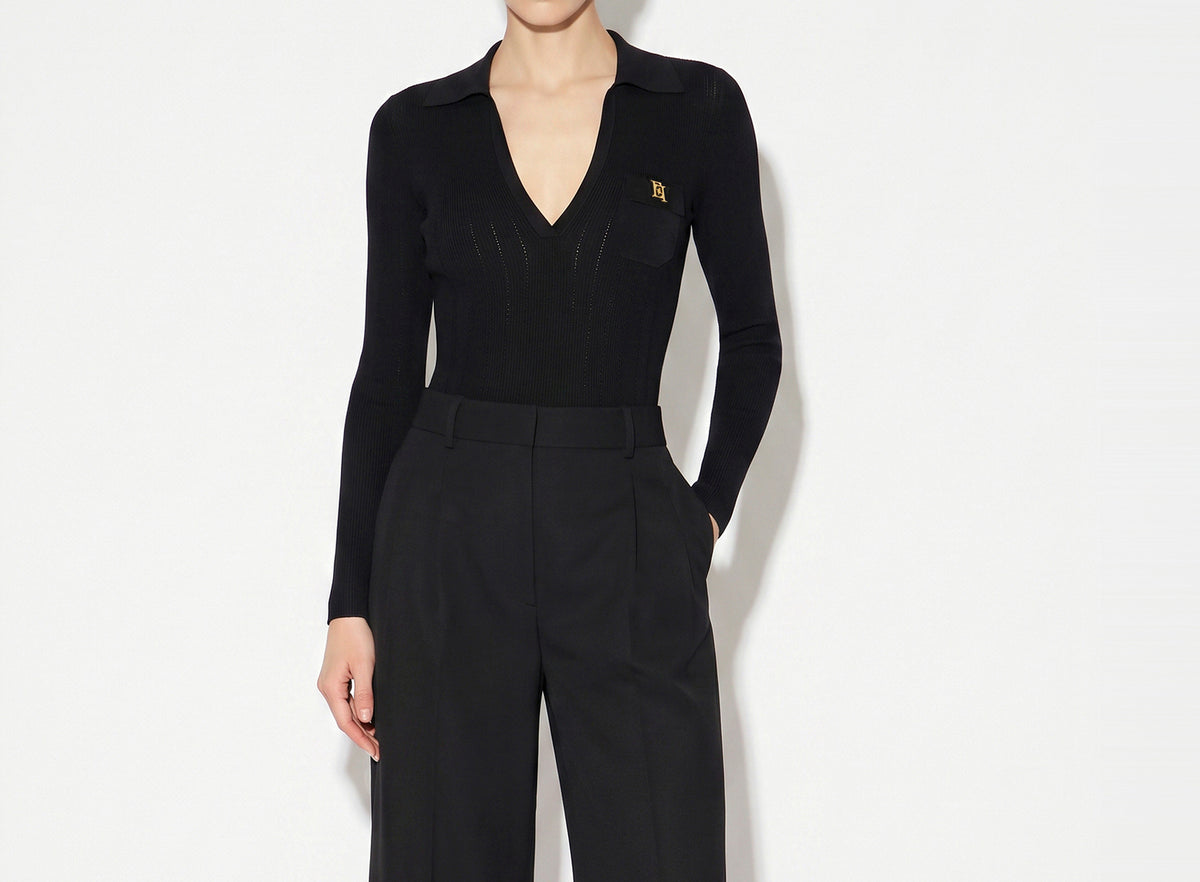 ELISABETTA FRANCHI Body Maglia Costine Ricami à Jour-Nero