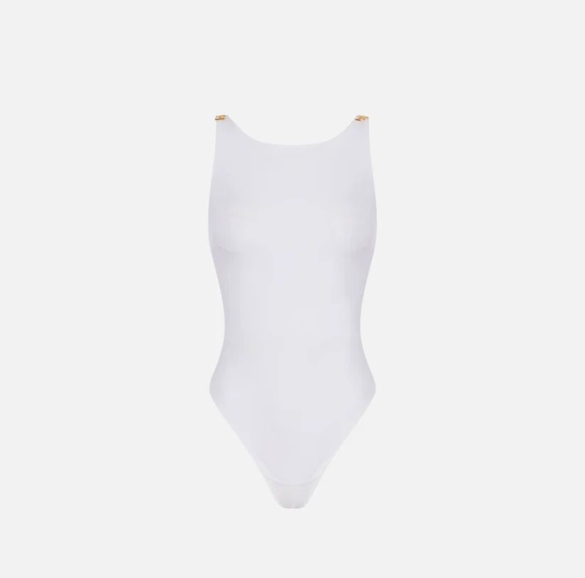 ELISABETTA FRANCHI Body jersey crêpe Logo Spalline-Avorio
