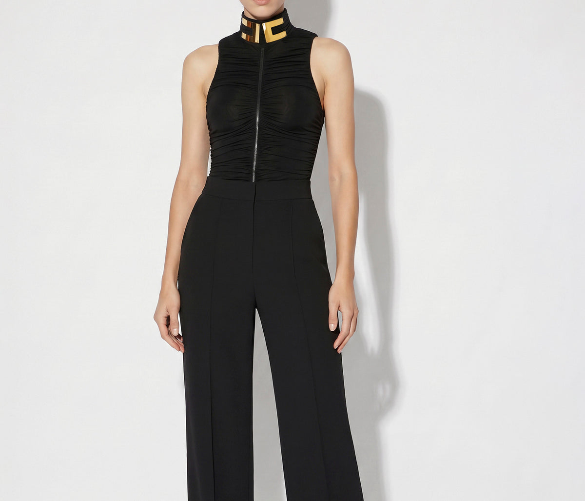 ELISABETTA FRANCHI Body Jersey Viscosa Drappeggiato Logo-Nero