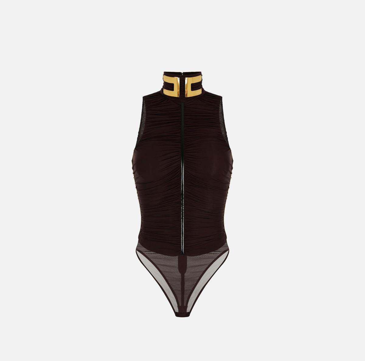 ELISABETTA FRANCHI Body Jersey Viscosa Drappeggiato Logo-Dark Chocolate