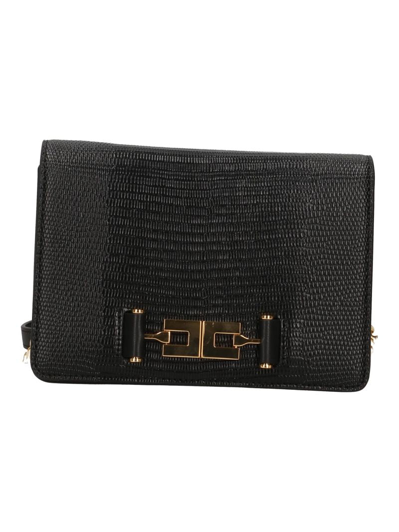 ELISABETTA FRANCHI Borsa Tracolla Ecopelle Logo Stampa Lucertola-Nero