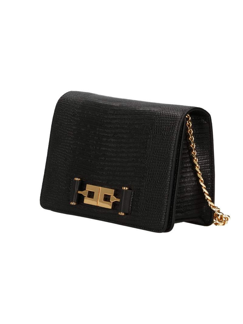 ELISABETTA FRANCHI Borsa Tracolla Ecopelle Logo Stampa Lucertola-Nero