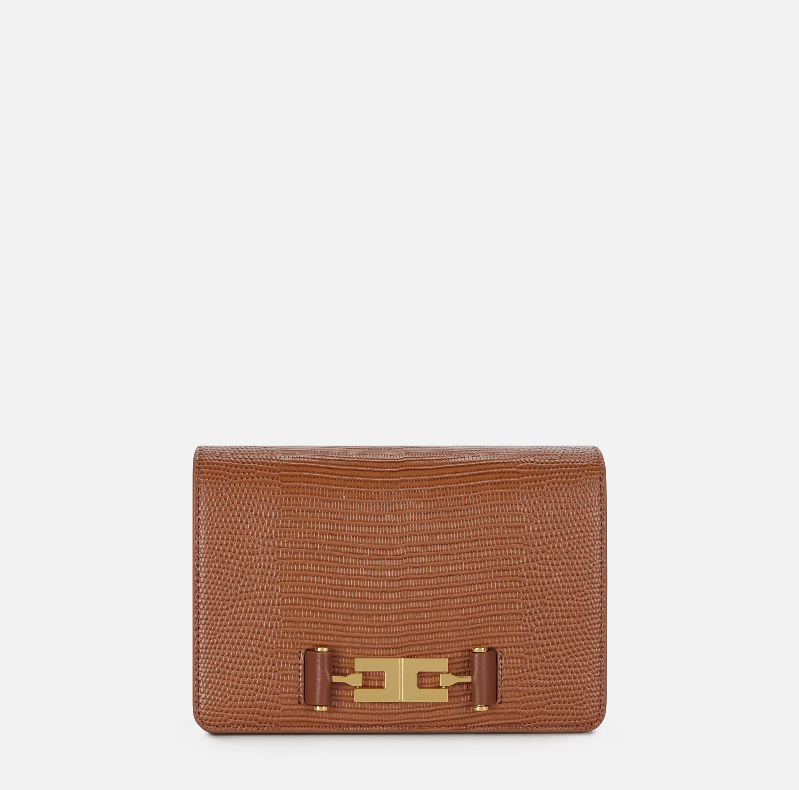 ELISABETTA FRANCHI Borsa Tracolla Ecopelle Logo Stampa Lucertola-Sigaro