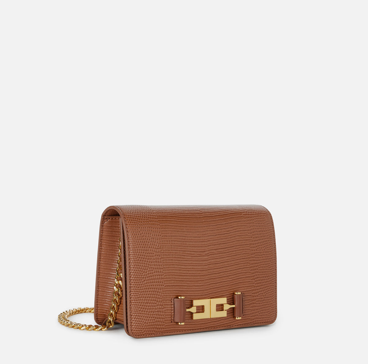 ELISABETTA FRANCHI Borsa Tracolla Ecopelle Logo Stampa Lucertola-Sigaro
