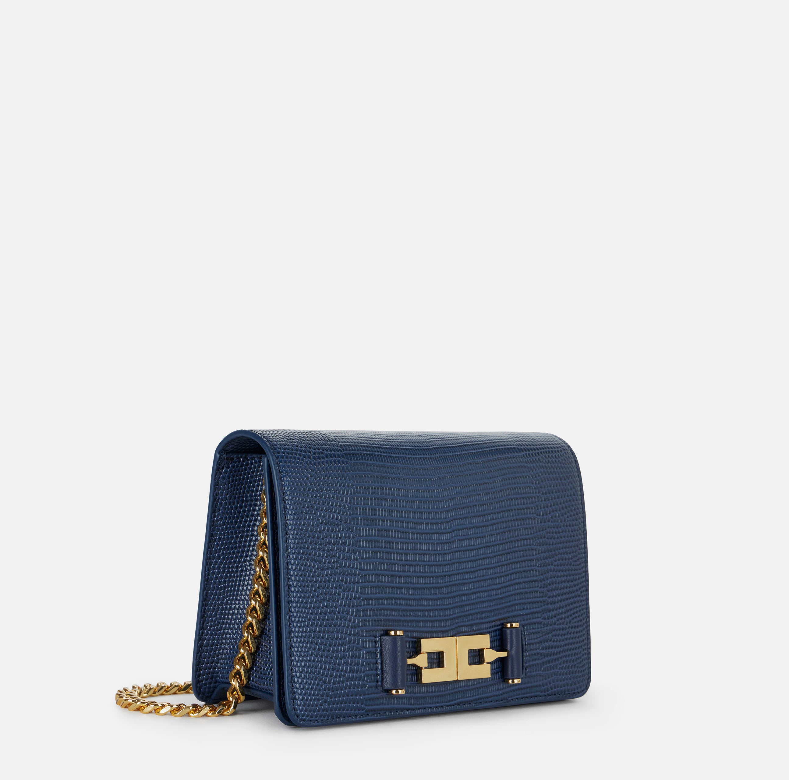 ELISABETTA FRANCHI Borsa Tracolla Ecopelle Logo Stampa Lucertola-Blu Notte