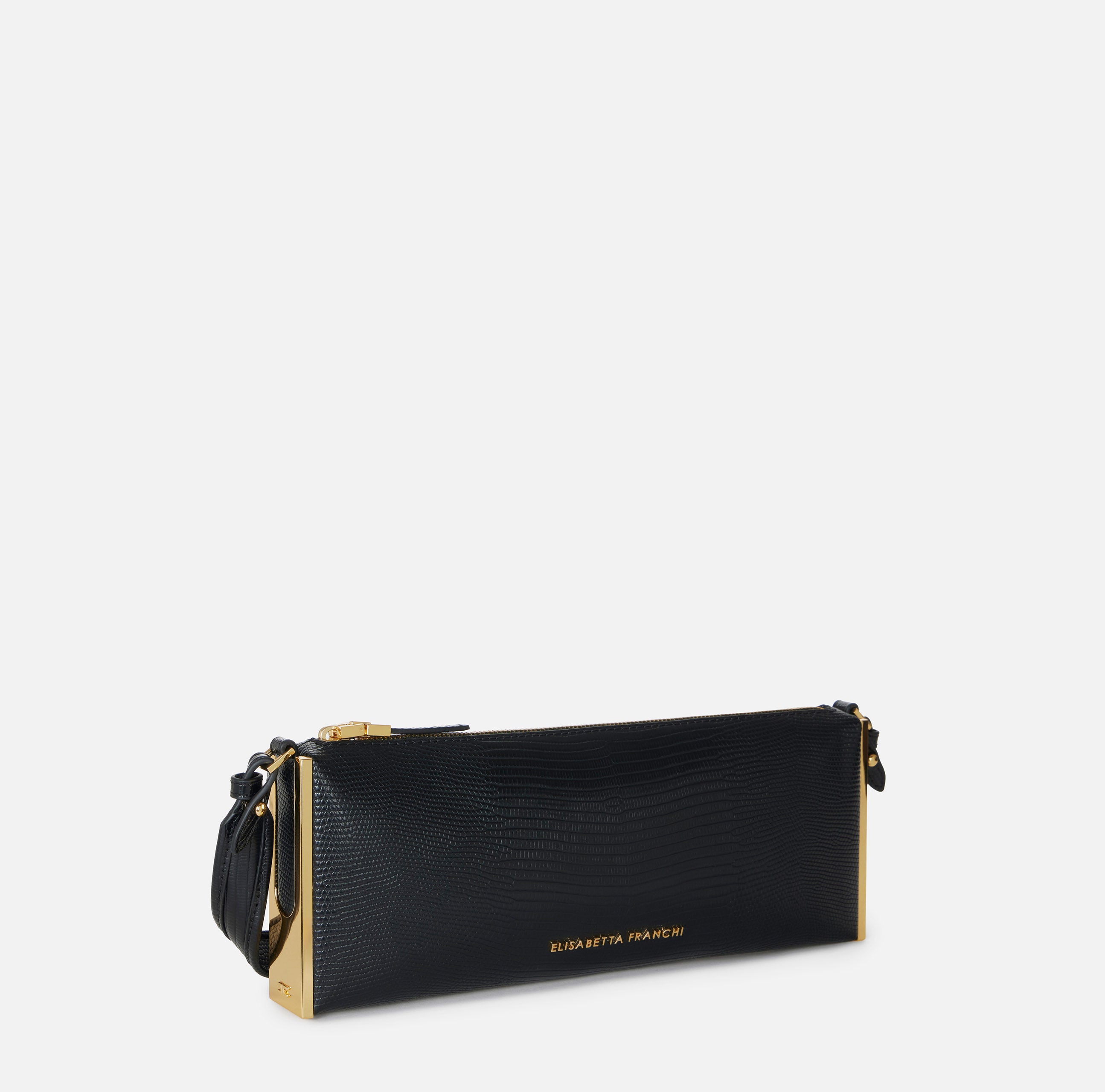 ELISABETTA FRANCHI Borsa a Spalla Ecopelle Stampa Lucertola-Nero
