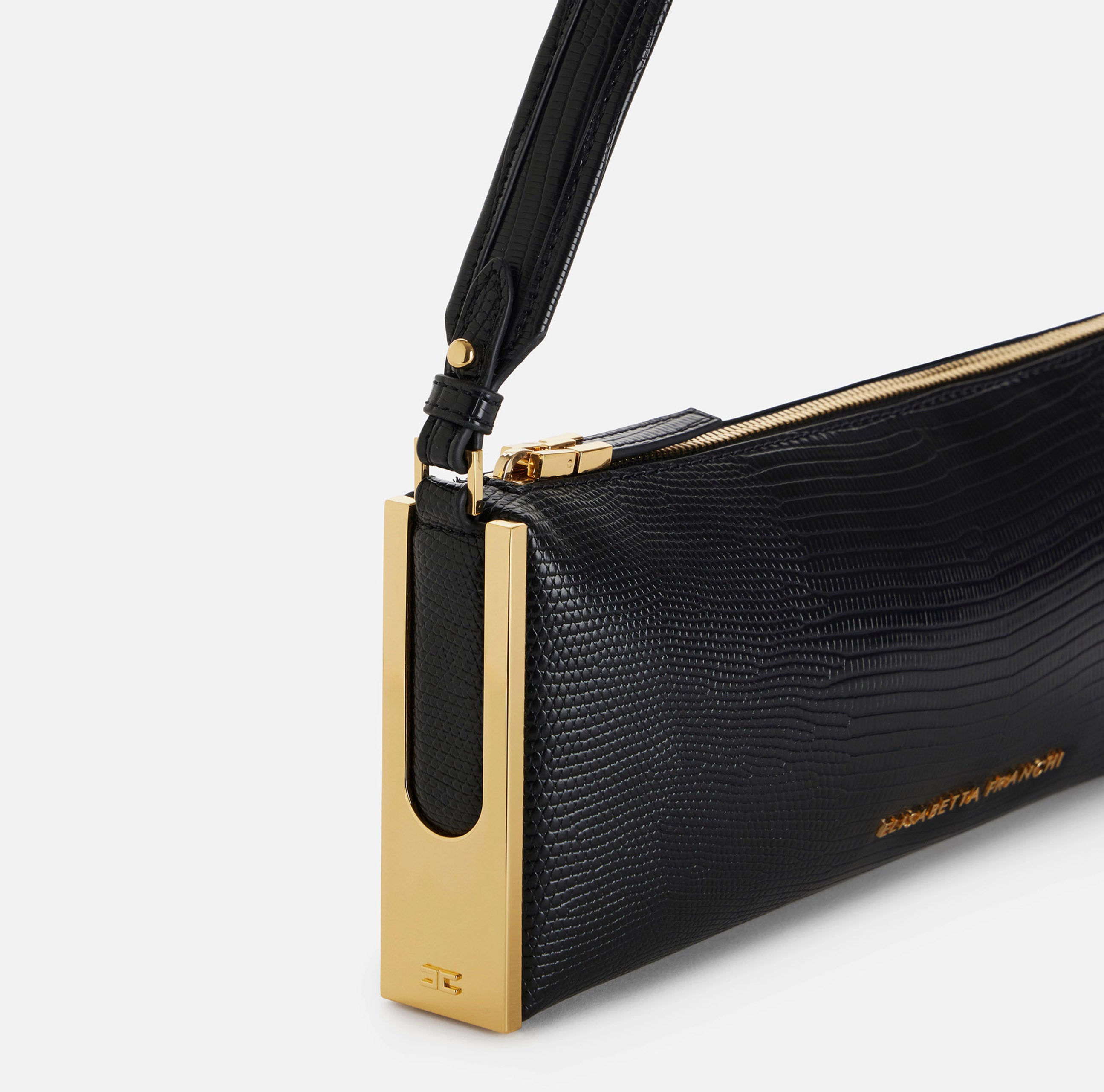 ELISABETTA FRANCHI Borsa a Spalla Ecopelle Stampa Lucertola-Nero