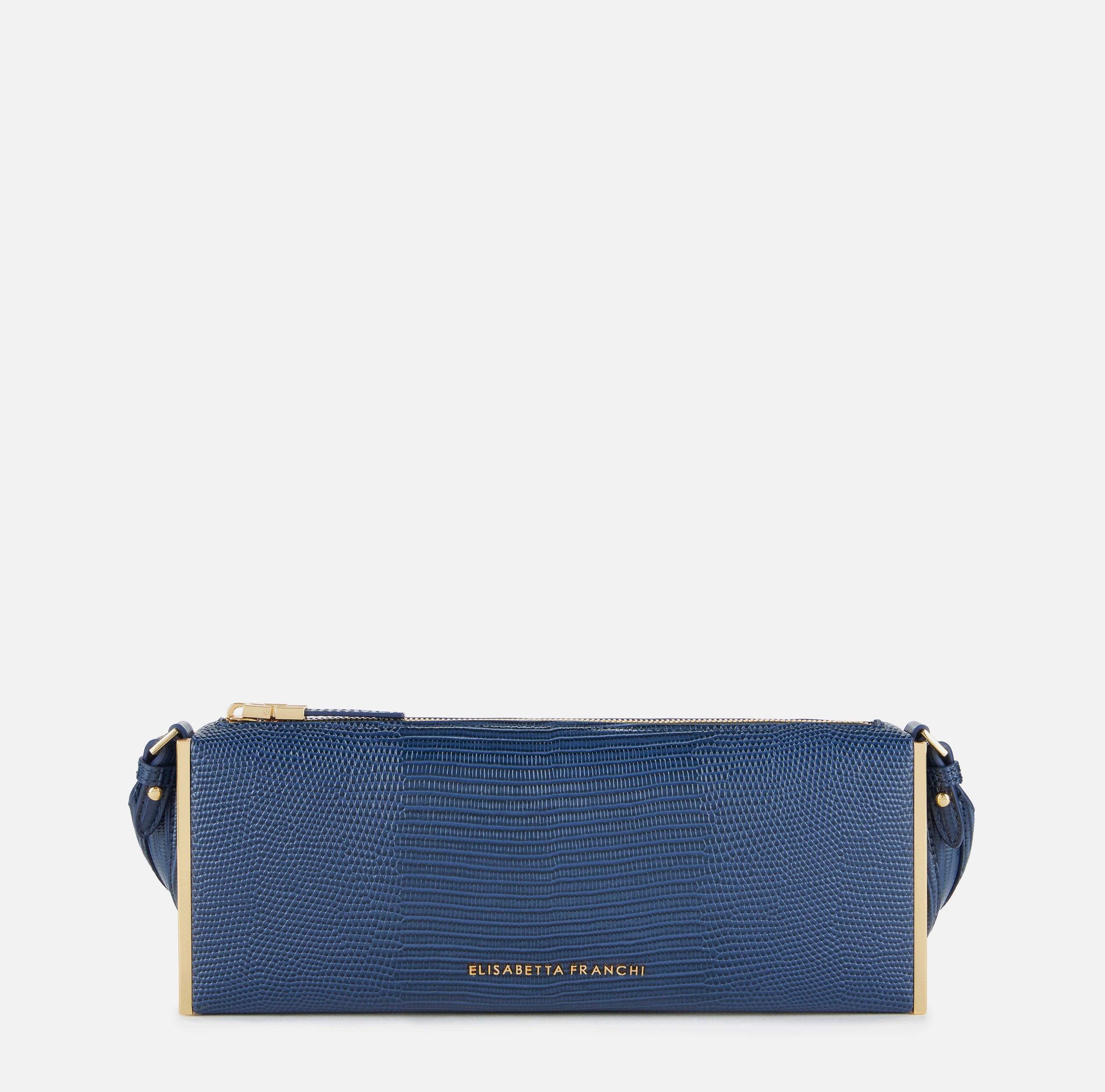 ELISABETTA FRANCHI Borsa a Spalla Ecopelle Stampa Lucertola-Blu Notte