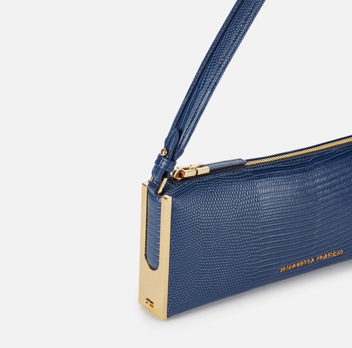 ELISABETTA FRANCHI Borsa a Spalla Ecopelle Stampa Lucertola-Blu Notte
