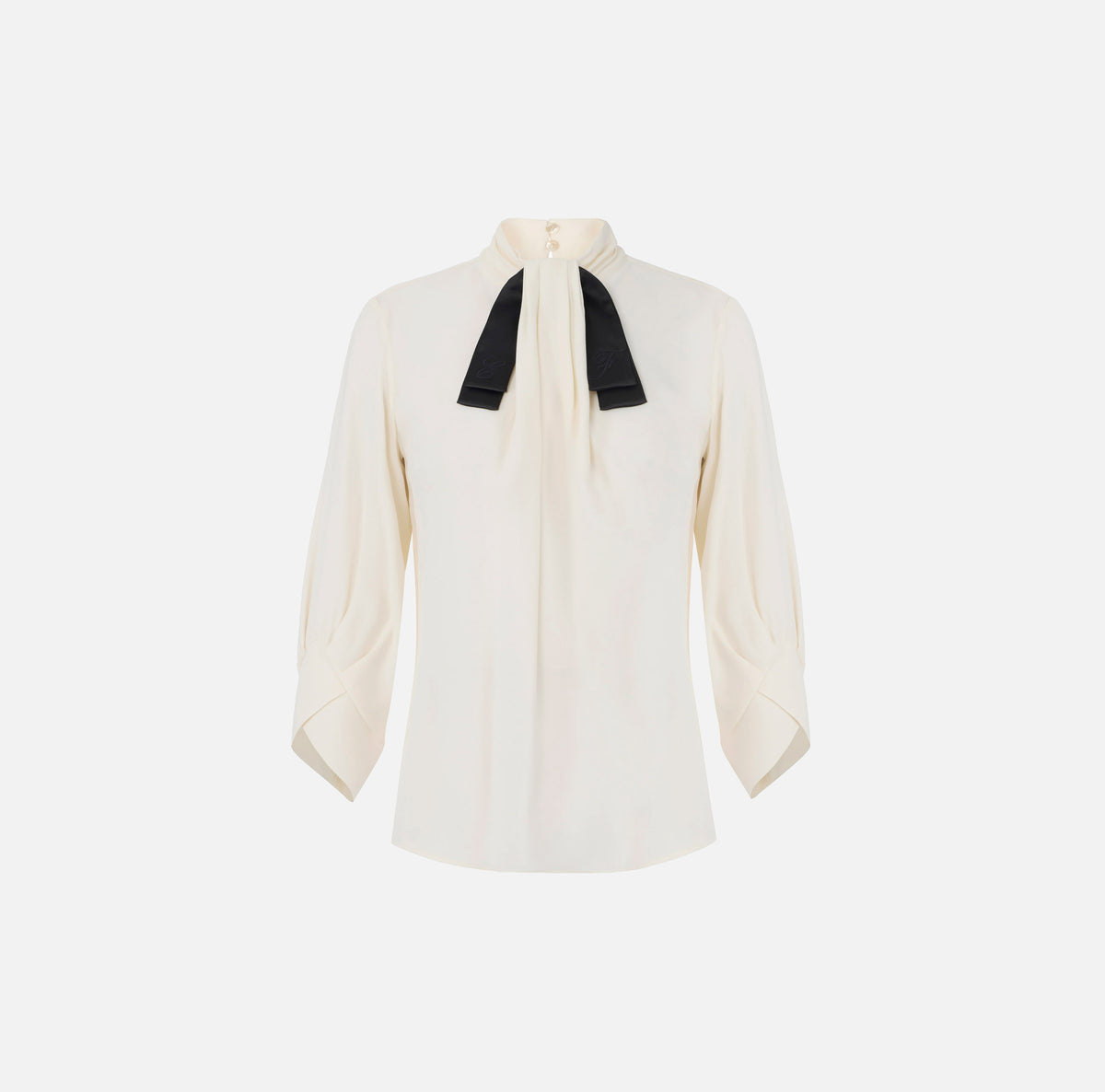 ELISABETTA FRANCHI Blusa Georgette Viscosa Cravattino-Burro/Nero