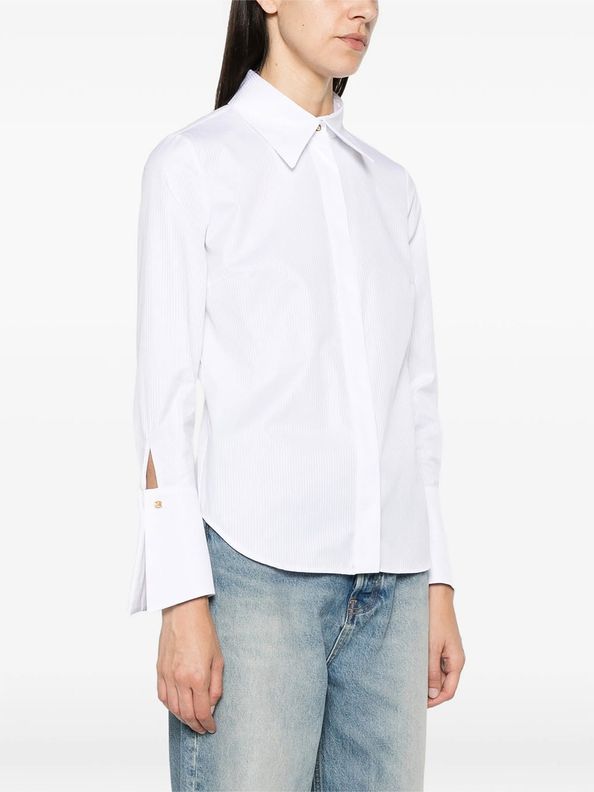 ELISABETTA FRANCHI Camicia Cotone Rigato Stampa-Bianco