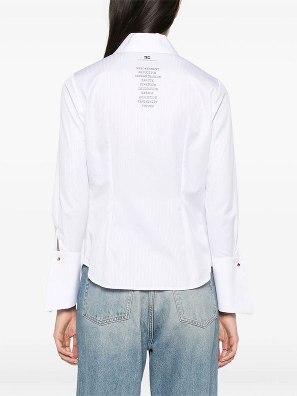 ELISABETTA FRANCHI Camicia Cotone Rigato Stampa-Bianco