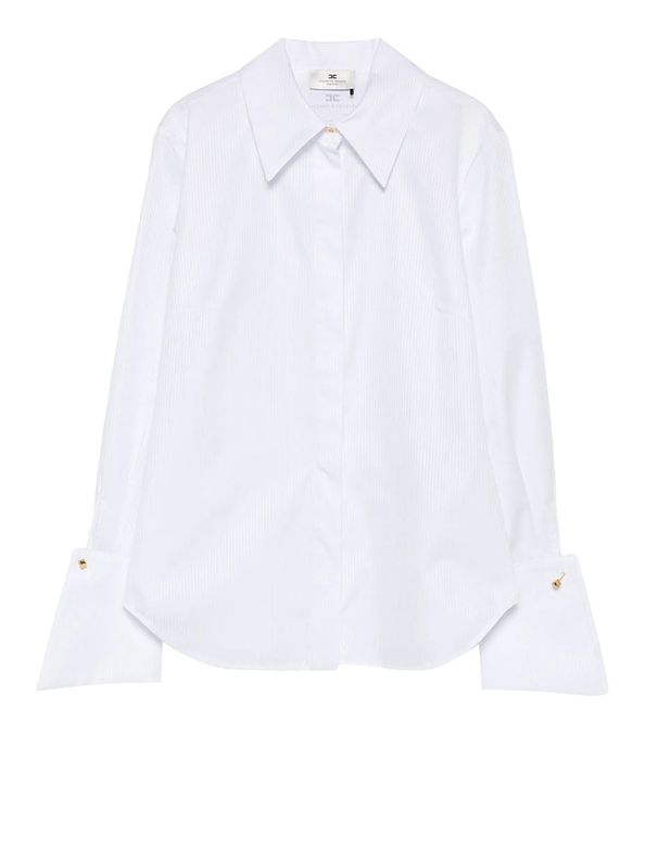 ELISABETTA FRANCHI Camicia Cotone Rigato Stampa-Bianco