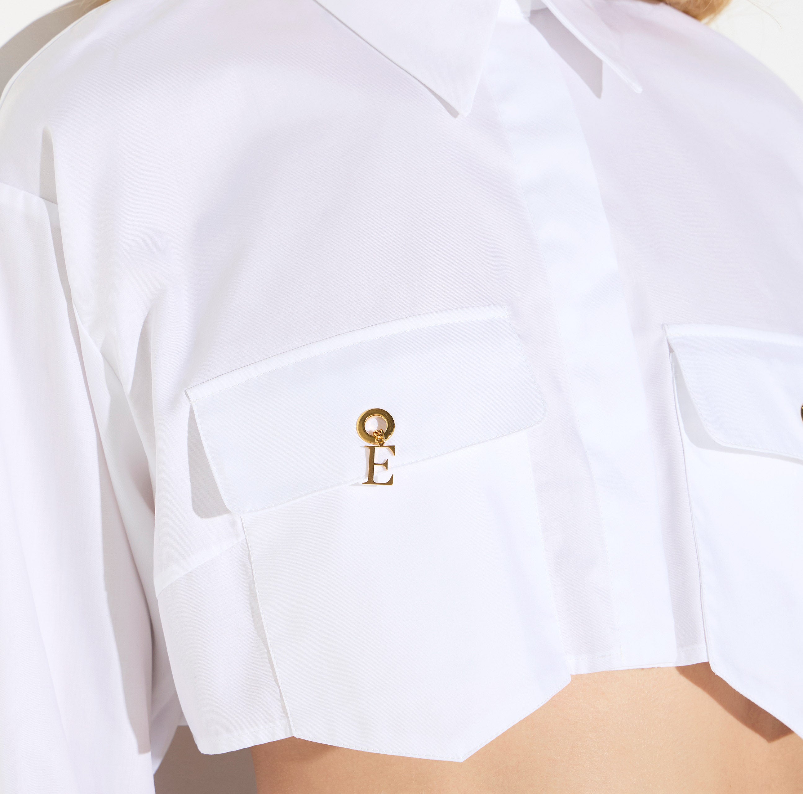 ELISABETTA FRANCHI Camicia Cropped Cotone Gemelli-Bianco