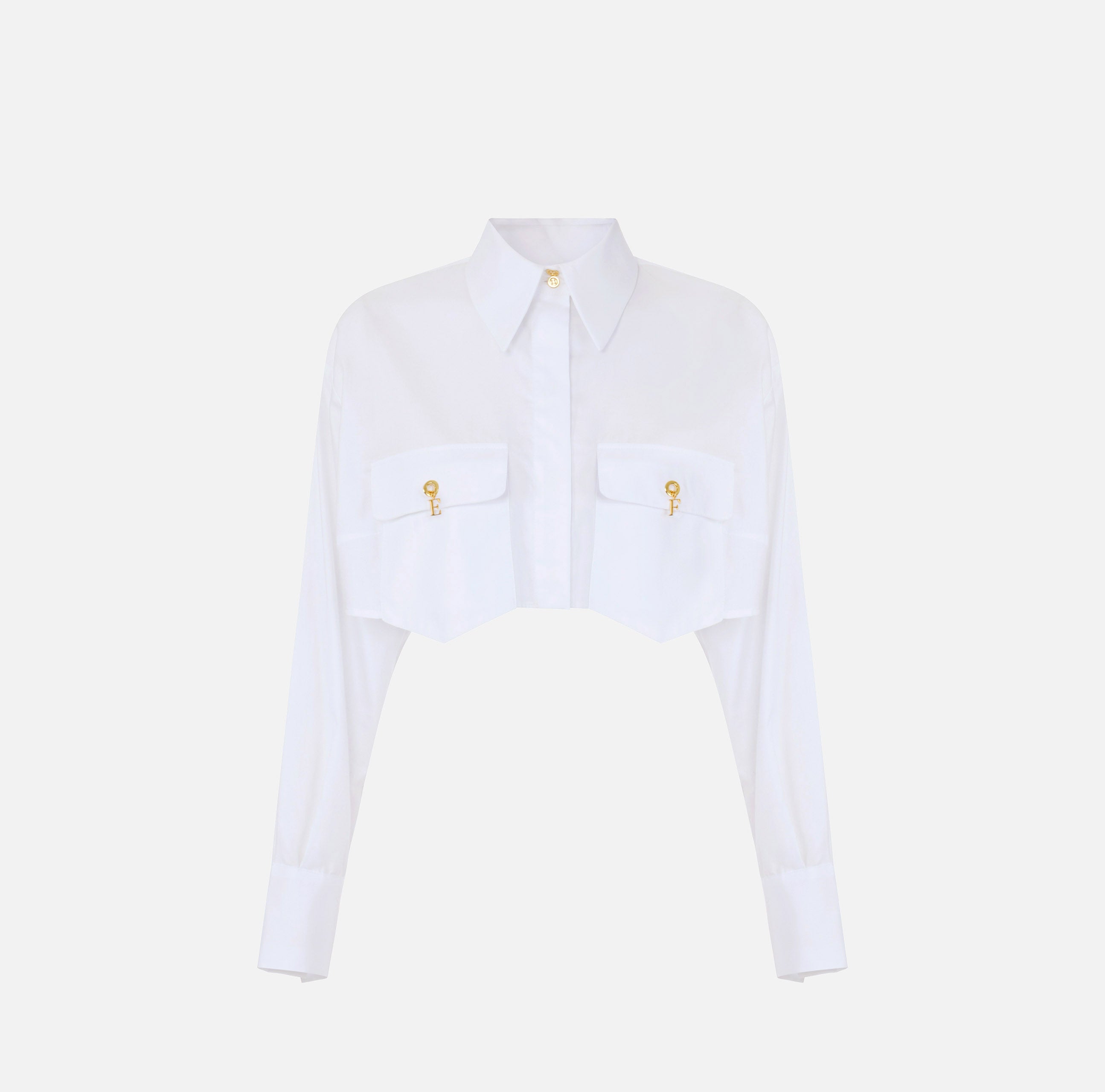 ELISABETTA FRANCHI Camicia Cropped Cotone Gemelli-Bianco