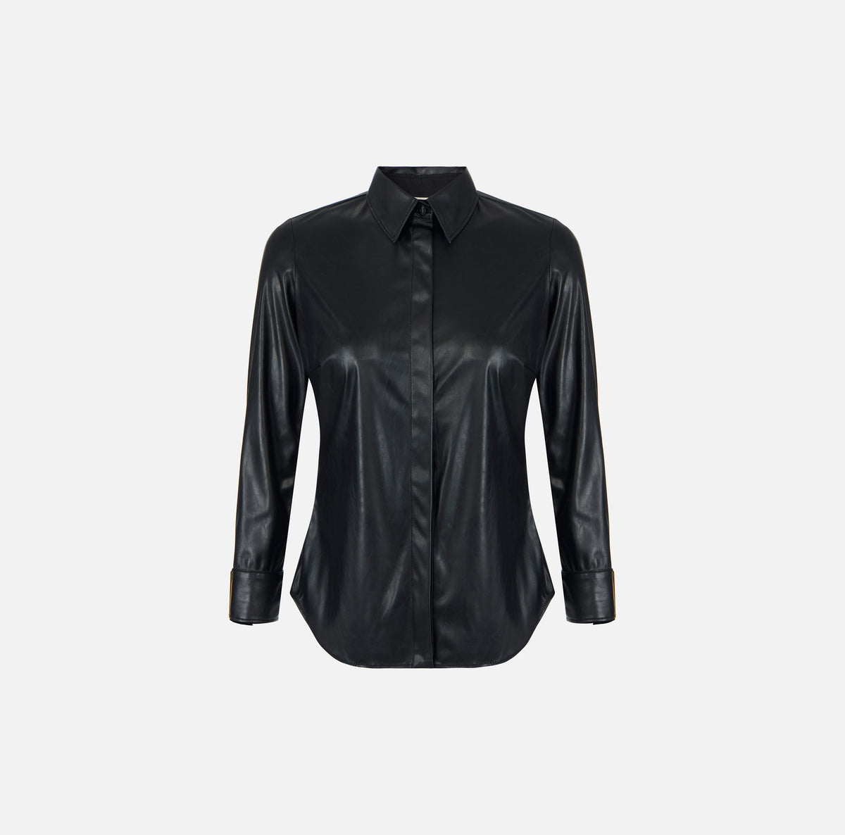 ELISABETTA FRANCHI Camicia Ecopelle Polsini Logo-Nero