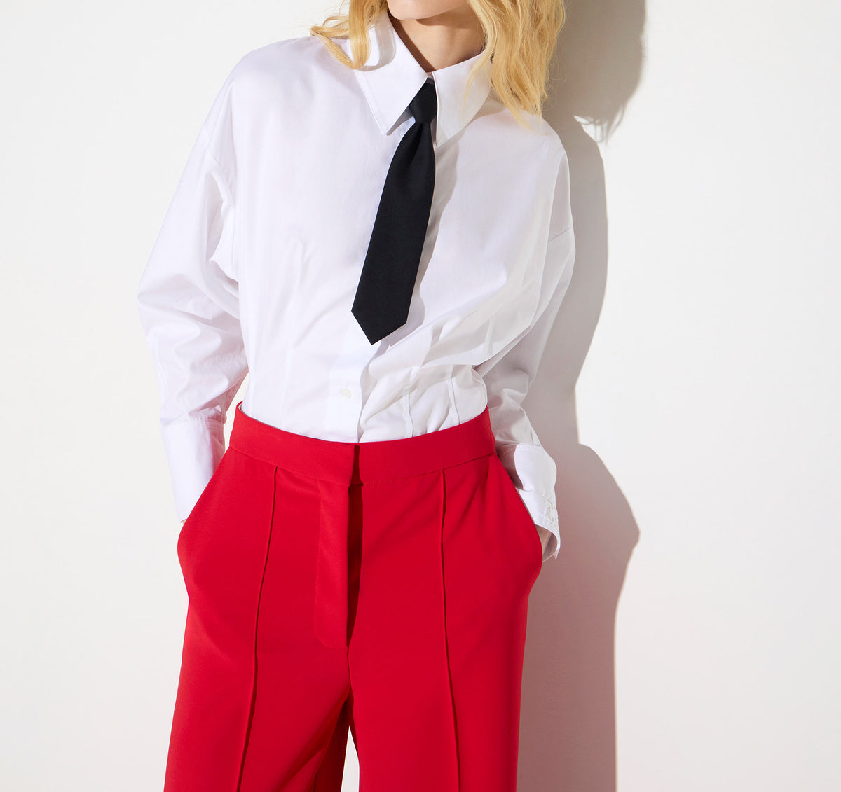 ELISABETTA FRANCHI Camicia Popeline Cotone Cravattino-Bianco