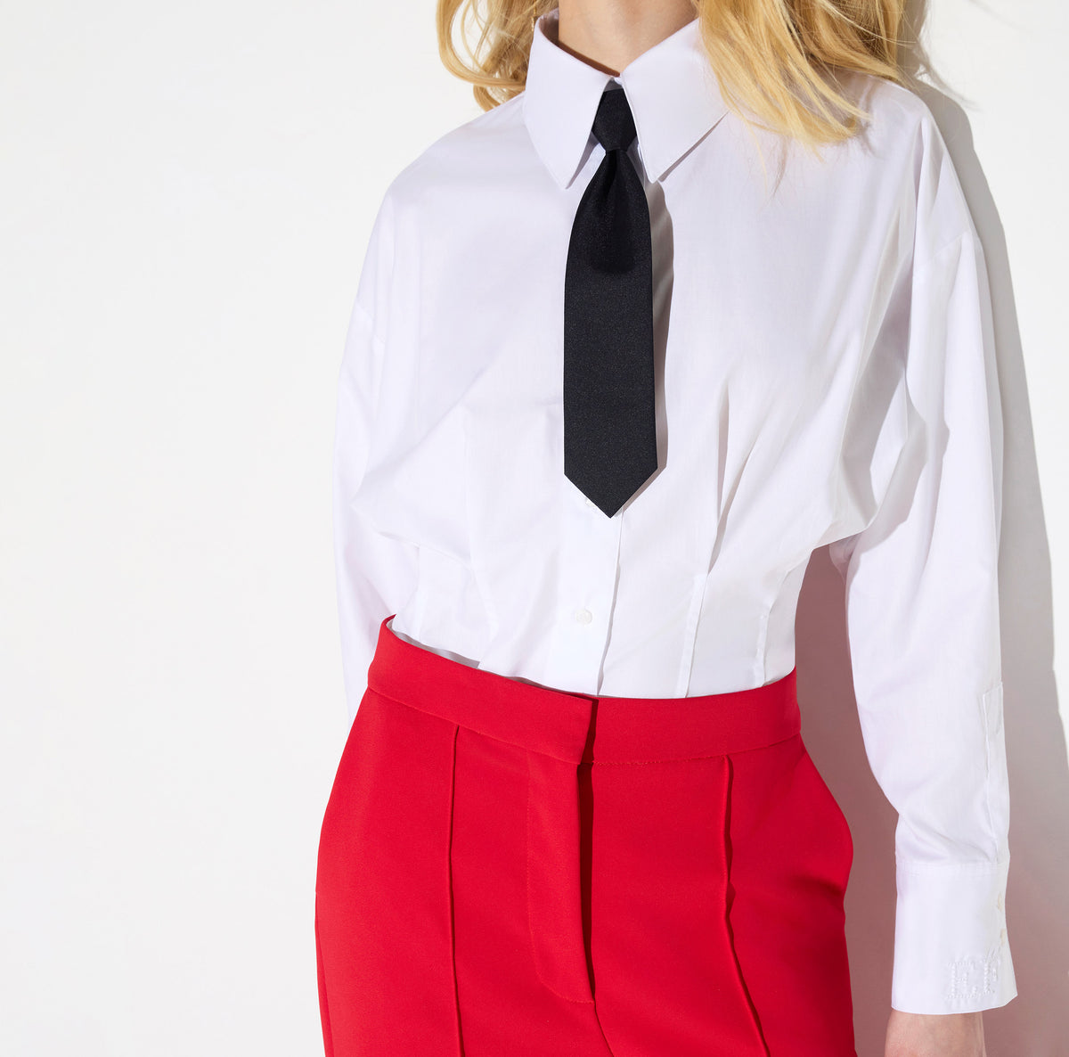 ELISABETTA FRANCHI Camicia Popeline Cotone Cravattino-Bianco