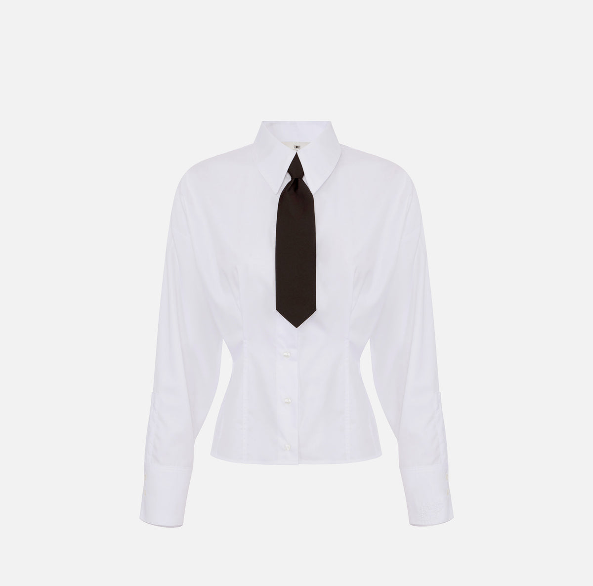 ELISABETTA FRANCHI Camicia Popeline Cotone Cravattino-Bianco
