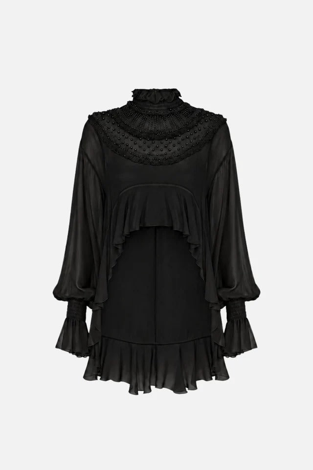 ELISABETTA FRANCHI Blusa Georgette Viscosa Ruches-Nero