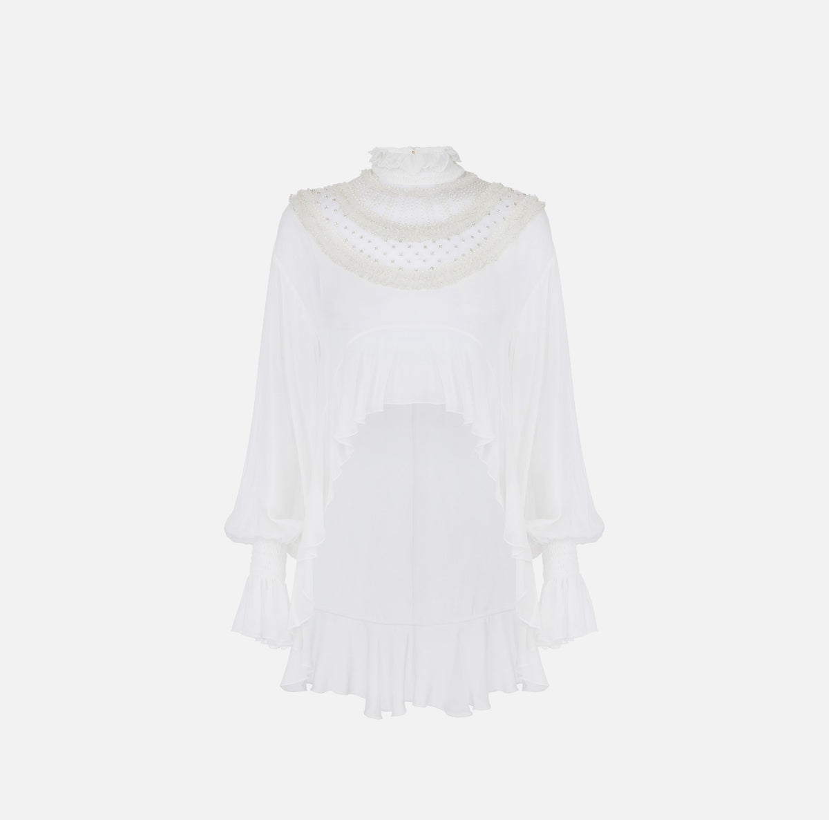 ELISABETTA FRANCHI Blusa Georgette Viscosa Ruches-Avorio