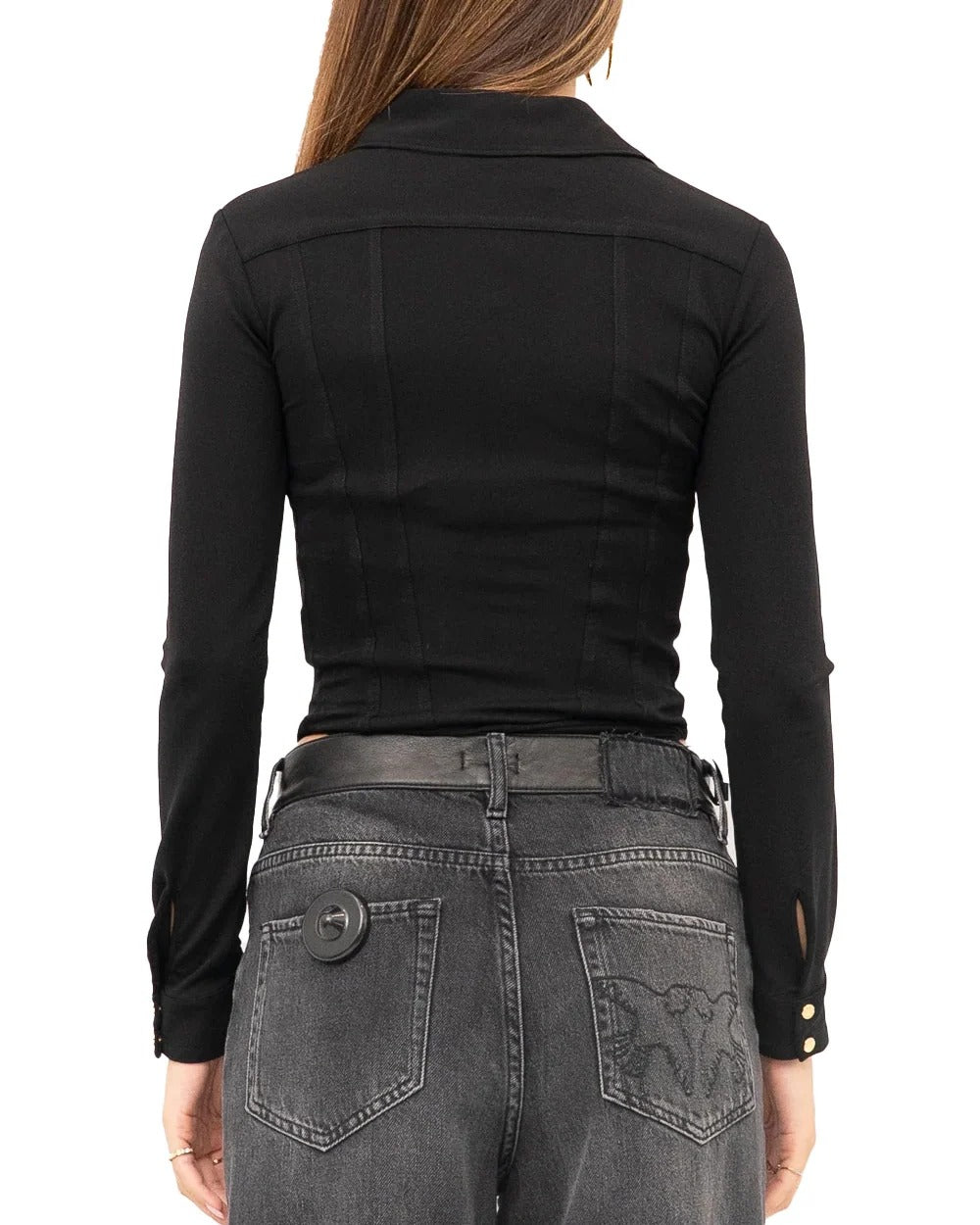ELISABETTA FRANCHI CAMICIA A BODY Viscosa Stretch-Nero