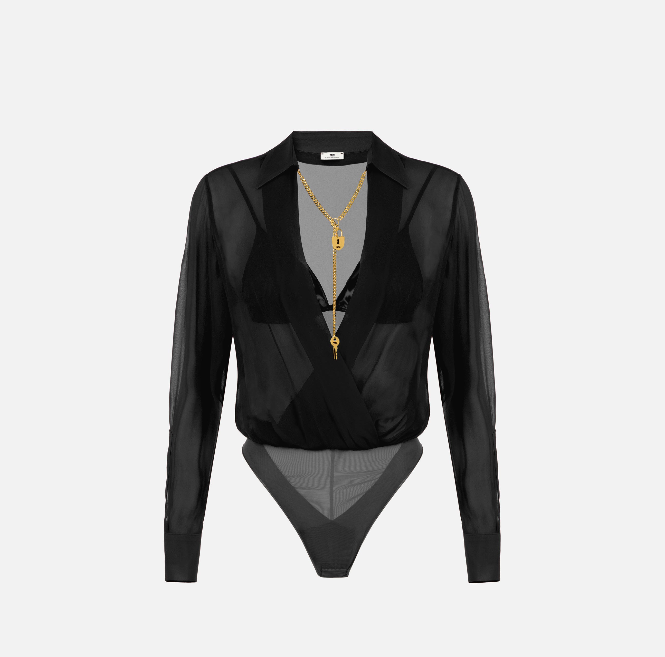 ELISABETTA FRANCHI CAMICIA A BODY Georgette Catena-Nero