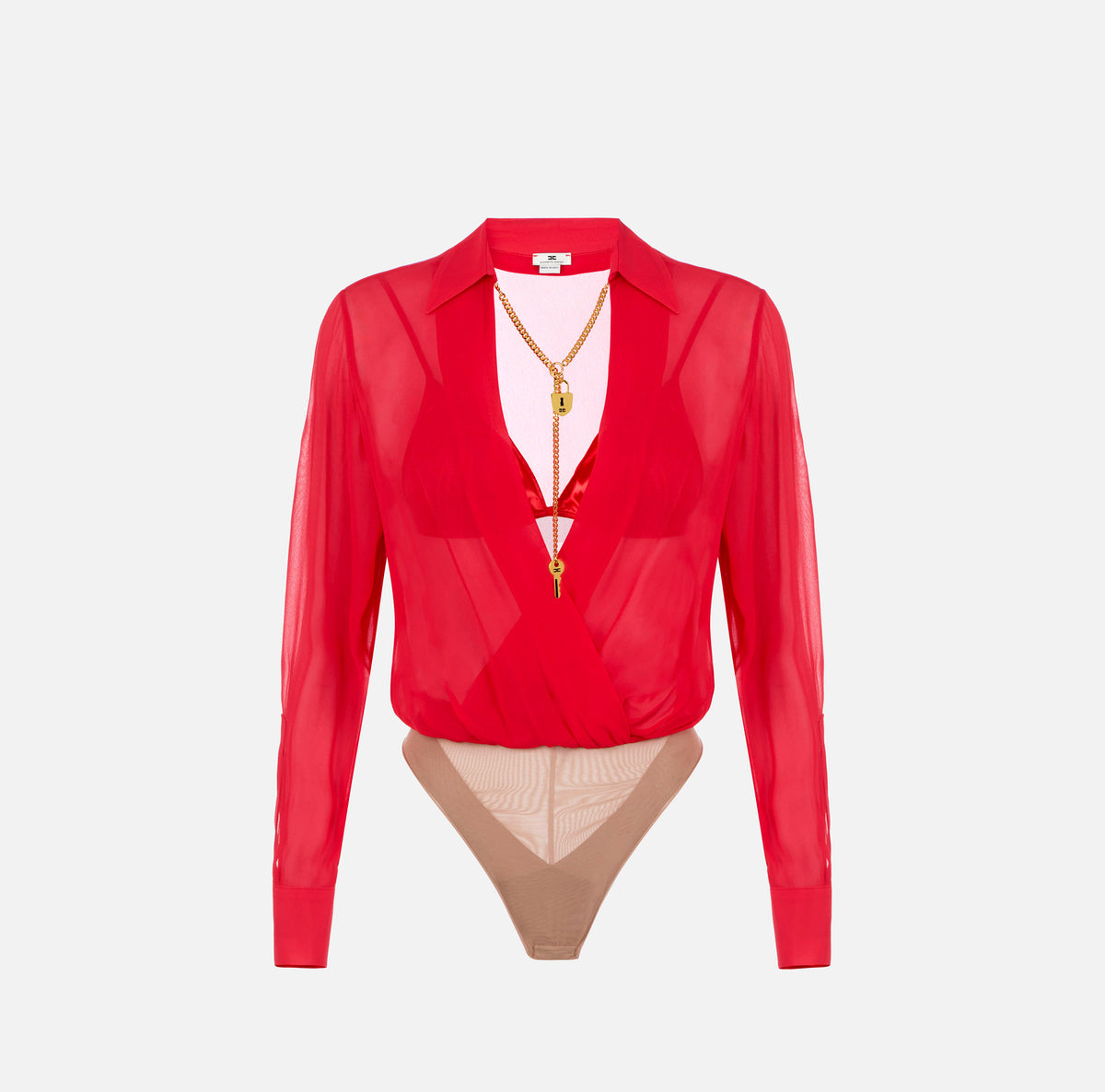 ELISABETTA FRANCHI CAMICIA A BODY Georgette Catena-Red Passion