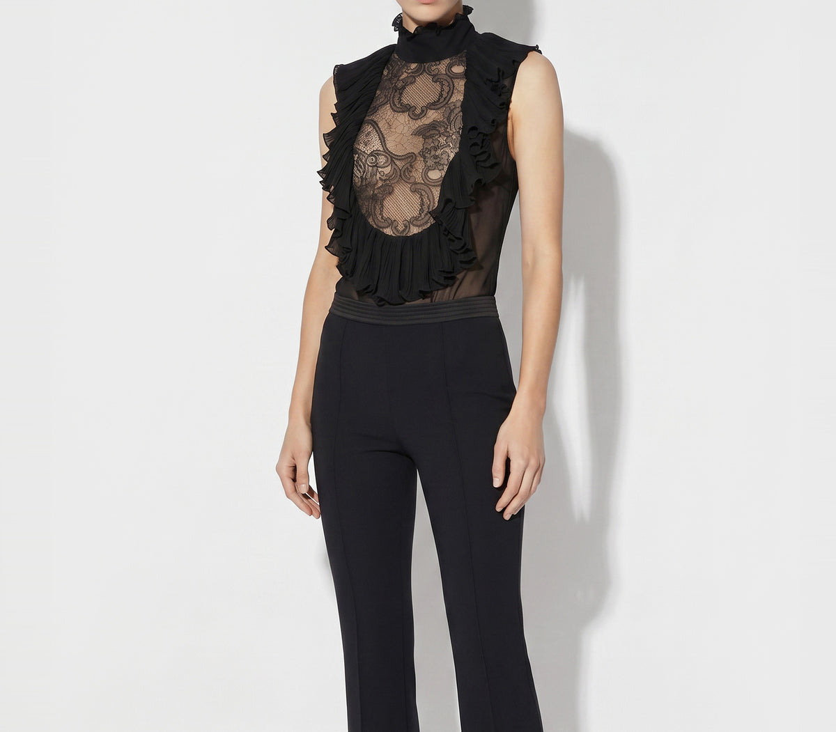 ELISABETTA FRANCHI CAMICIA A BODY Georgette Pizzo-Nero