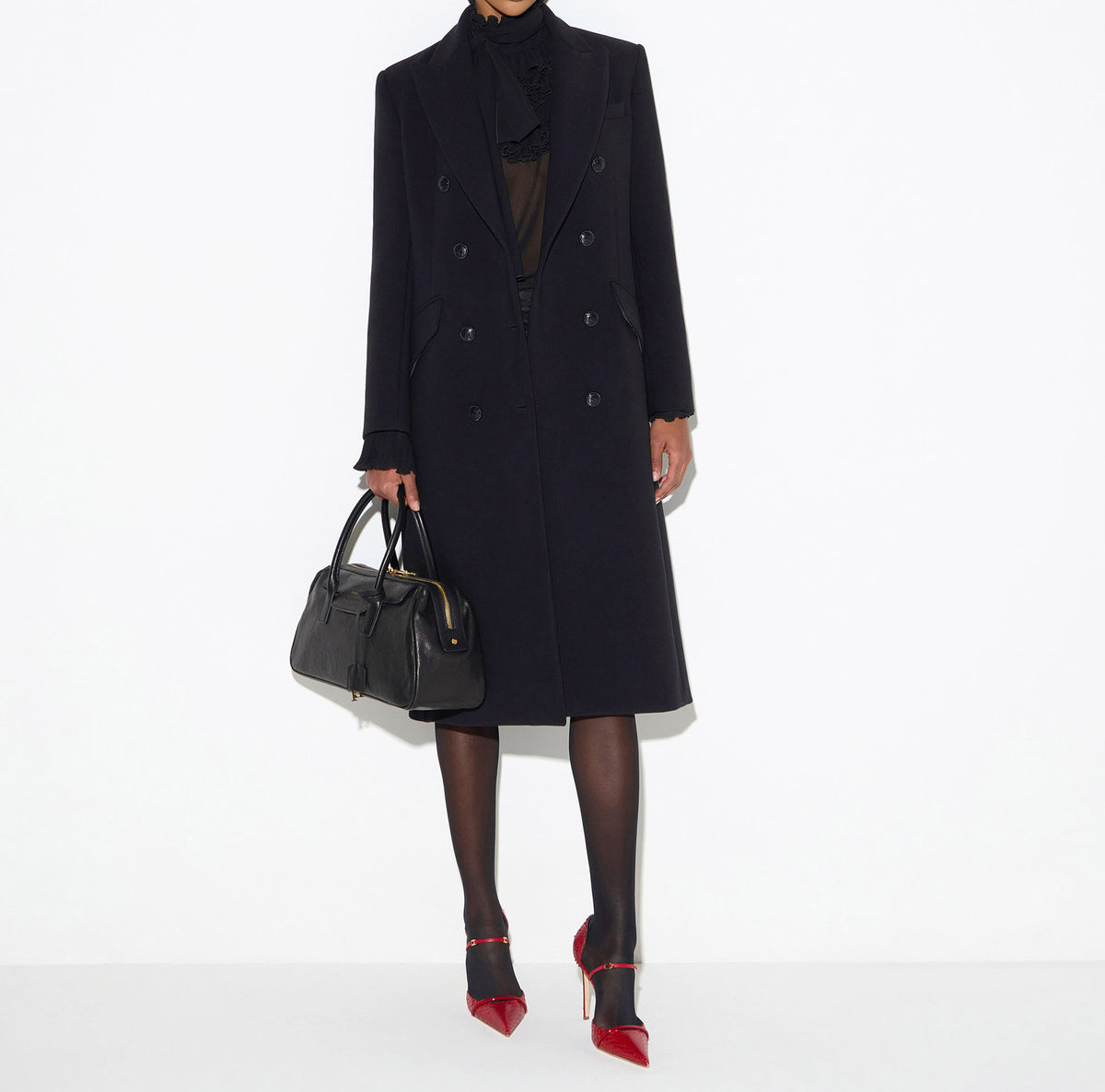 ELISABETTA FRANCHI Cappotto doppio crêpe-Nero