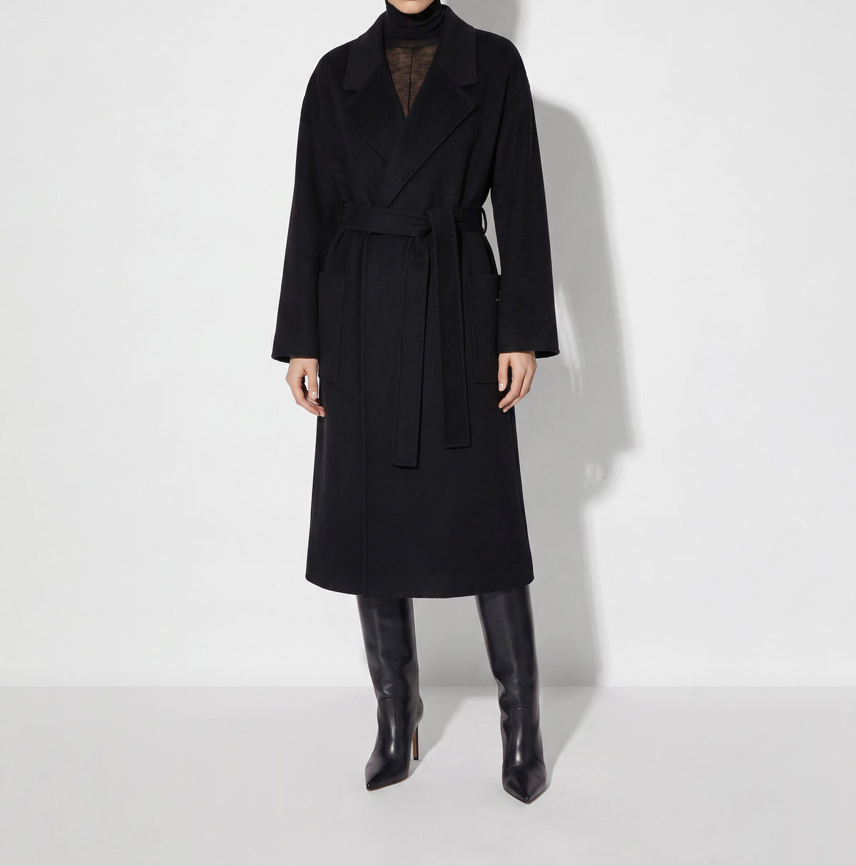 ELISABETTA FRANCHI Cappotto Panno double di Lana Vestaglia-Nero